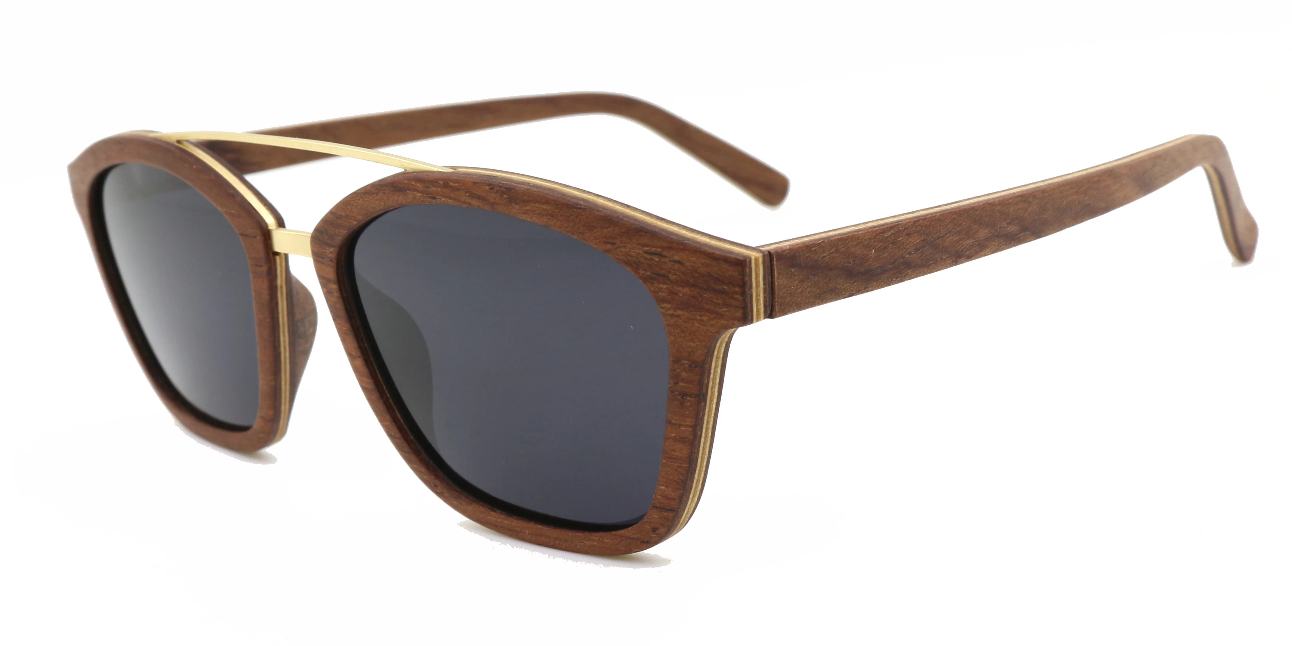 Hot Sell Fashionable Double Bridge Polarized Lenses Wooden Sunglasses