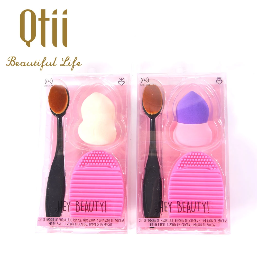 Foundation Round Toothbrush Free-Latex Sponge with Brush Cleaner Makeup Tool Kits