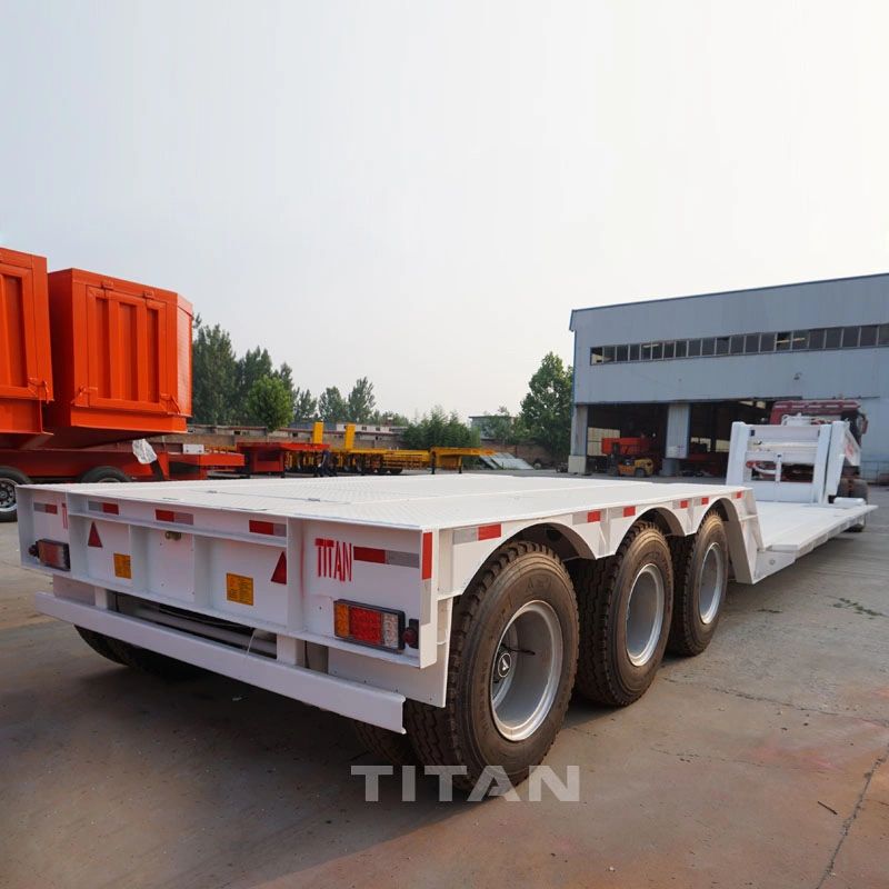 Titan 3 Axle 60 Ton Hydraulic Front Loading Low Boy Detachable Goose Neck Low Loaders Semi Truck Trailer Price