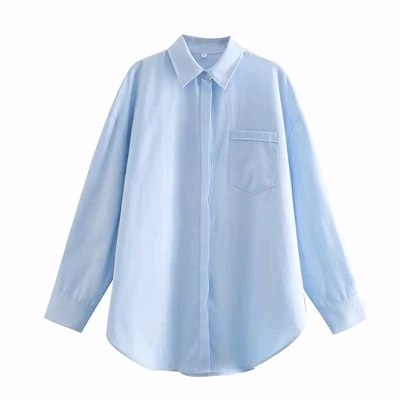 New Button Coverup Shirt Neckline Pocket Decoration Basic Loose Casual Women's Shirt