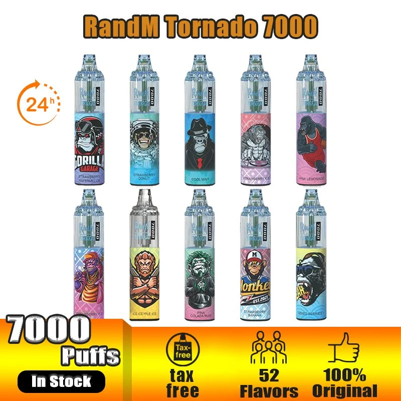 Kits de papel de puff Randm tornado 7000 autênticos Vape descartável e Cigarros 0% 2% 3% 5% 14 ml de vapor flexível recarregável para fumadores