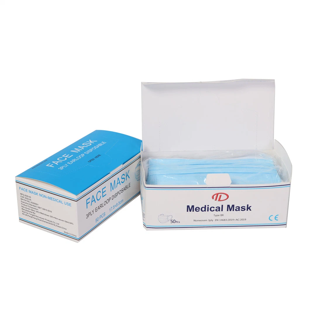 Mascarilla facial desechable tipo 98% de alta calidad con gancho de oreja BFE 3 Proveedor de telas al por mayor 50pcs/Caja