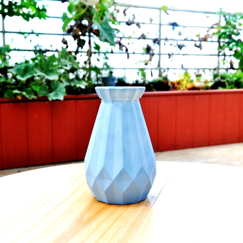 Frosting Blue Grace Wide Mouth Color Decoration Glass Vase for Flower