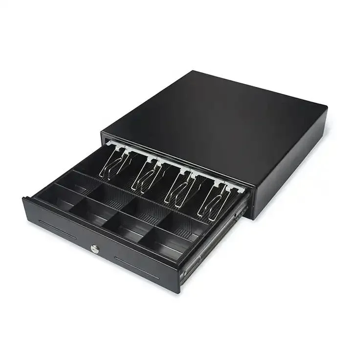 Metal and ABS Plastic Cash Drawer Four Grid Cash Notes Slots 4 Coin Trays Cash Drawer