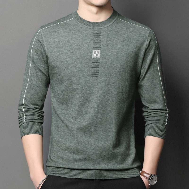 Custom Logo Long Sleeve Knit T Shirt Men&prime; S Spring and Autumn New Bottom Shirt Solid Color Thin Men&prime; S Round Collar Sweater