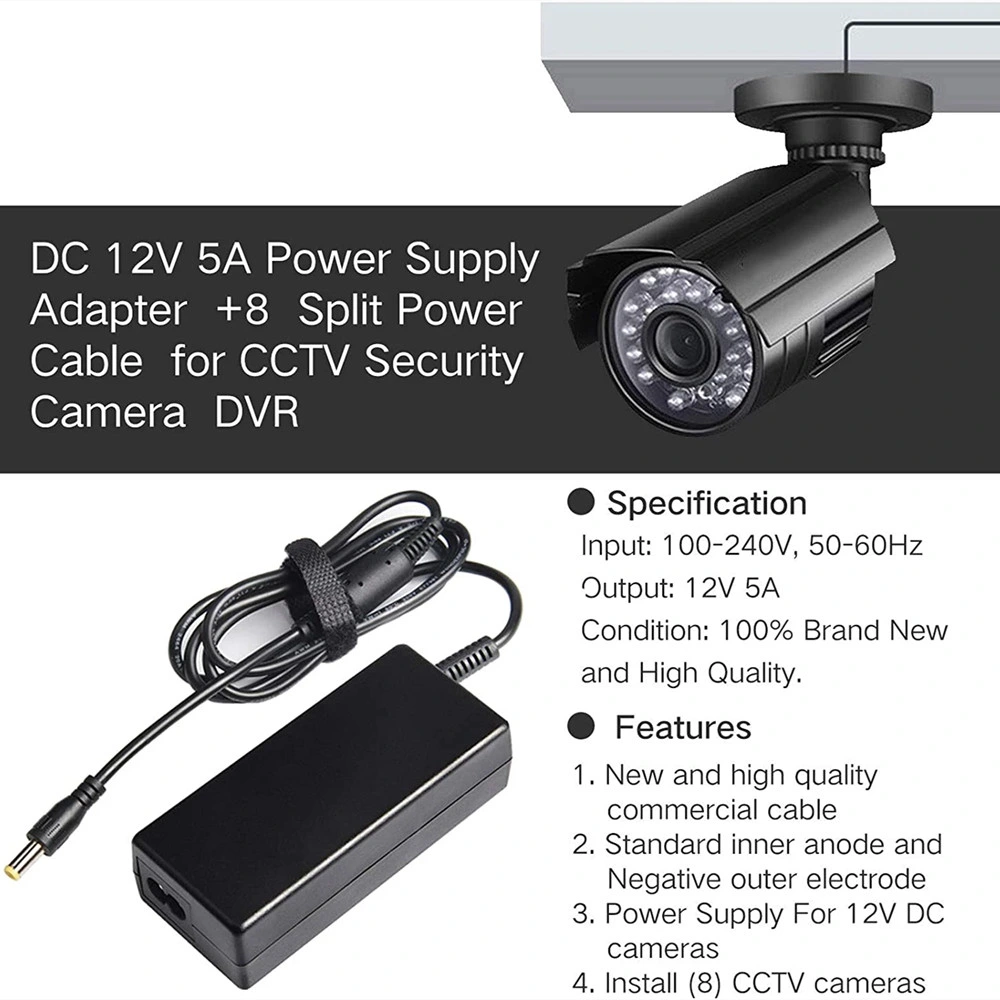 1 to 2/4/6/8 Way Male to Female Power Splitter Cable DC 12V 4A 5A 60W Monitor Power Adapter Power Supply for Surveillance CCTV IP Camera