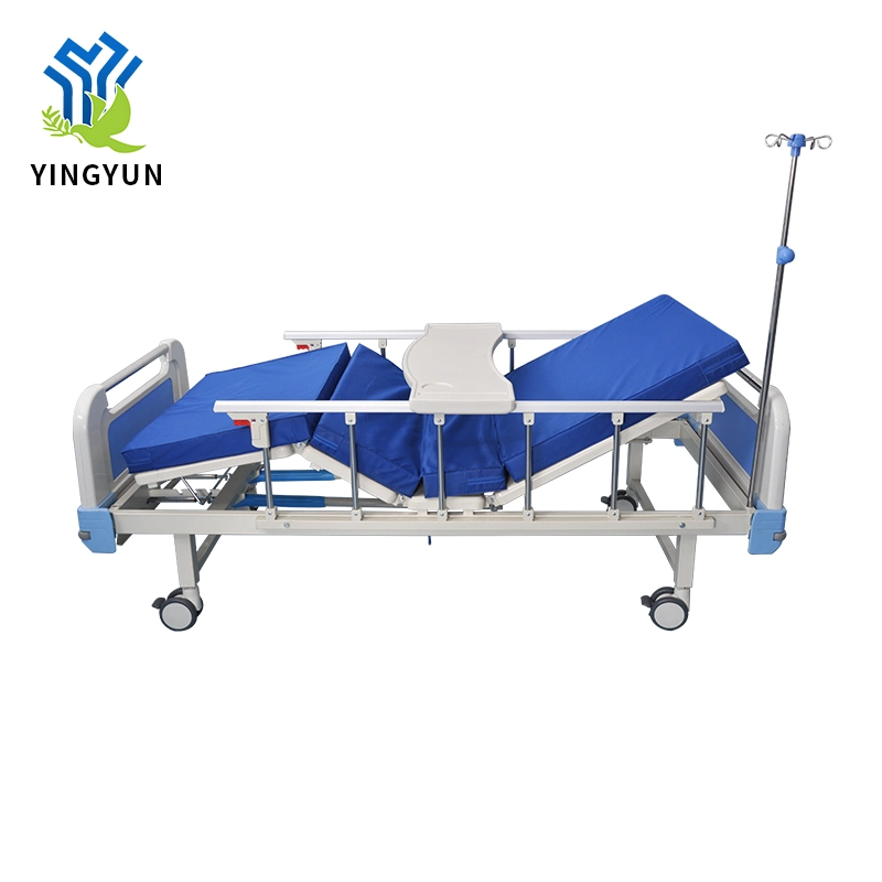 Double Guardrails Portable 2 Crank Hospital Medical Nursing Bed