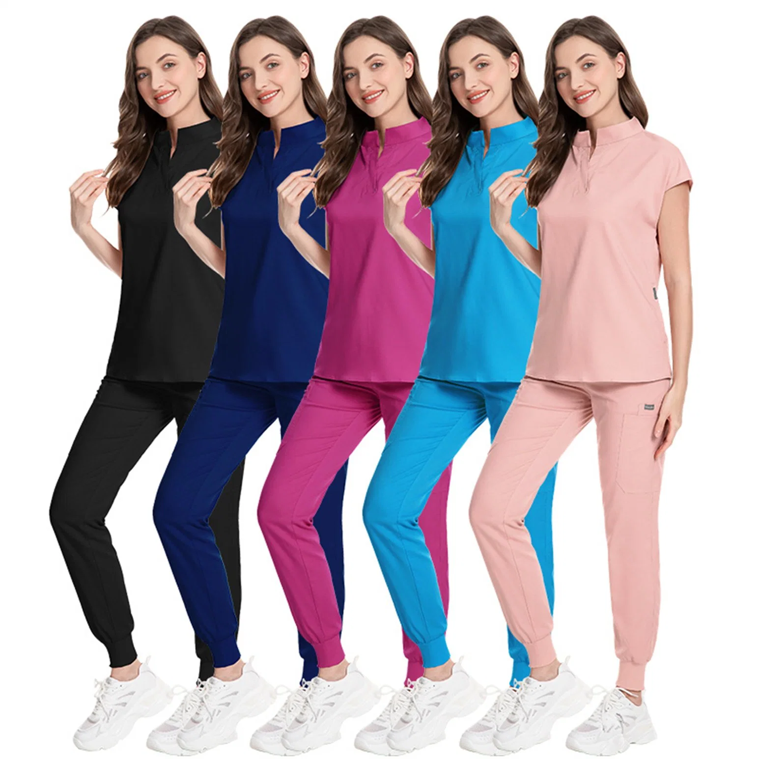 Wholesale/Supplier Custom Logo Slim Fit Stretch Breathable SPA Beauty Spandex Hospital Uniform Top Jogger Nursing Medical Scrubs Set