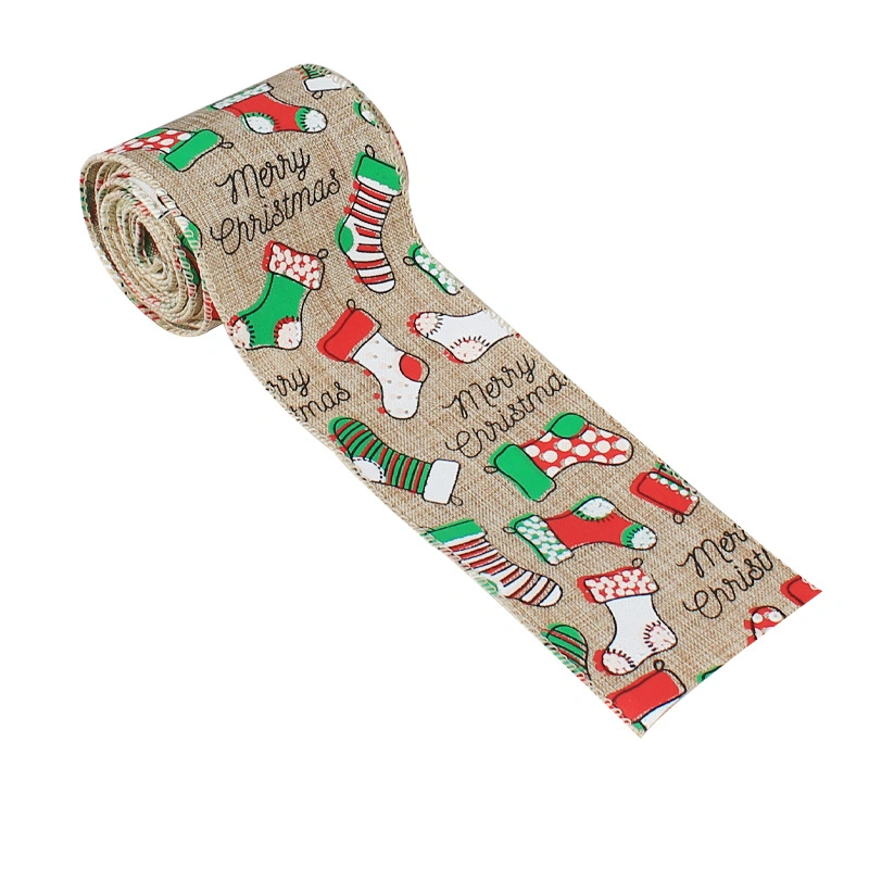 Christmas Print Webbing Burlap Decorative Ribbon