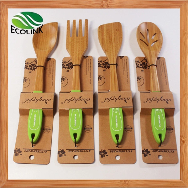 Silicone Handle Anti-Skid Bamboo Cooking Spoon