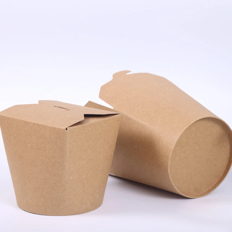 Disposable Round Bottom Noodle Box Takeaway Fast Food Carton Kraft Paper Pasta Western Food Fruit Salad Packing Box