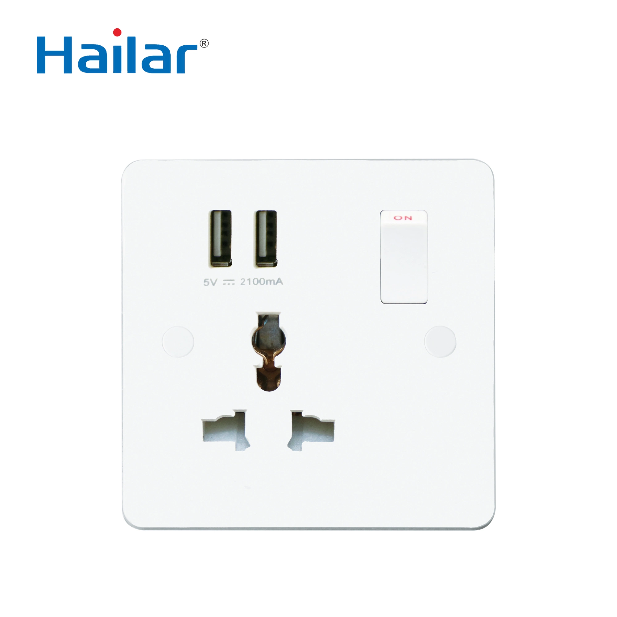 Hailar 13A 1gang Switched Universal Socket Dual USB Outlet