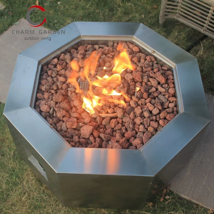 304 Stainless Steel Fire Pit with 304ss Burner & Burner Pan Patio Heater Gas Fireplace