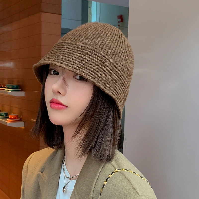 Women's Solid Color Knitted Chunky Cable Bucket Hat Striped Bucket Hat