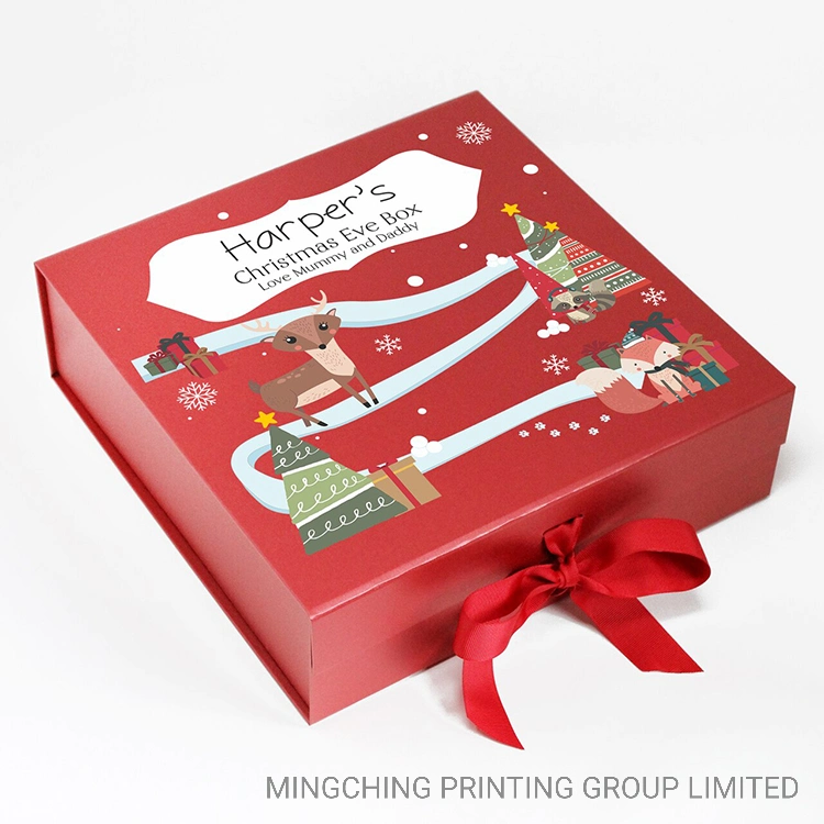 Xmas Hardcover Box Packing Luxury Cardboard Can Be Flat Packaging Foldable Red Christmas Boxes