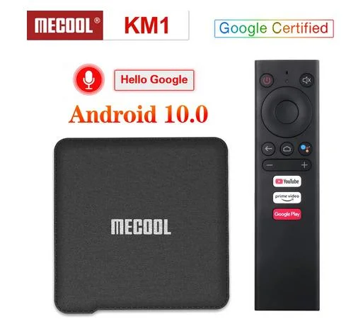 Mecool Km1 ATV Google Certified TV Box Android 10 4G مجموعة Android 9.0 Amlogic S905X3 Androidtv WiFi YouTube 4K سعة 64 جيجابايت الصندوق العلوي