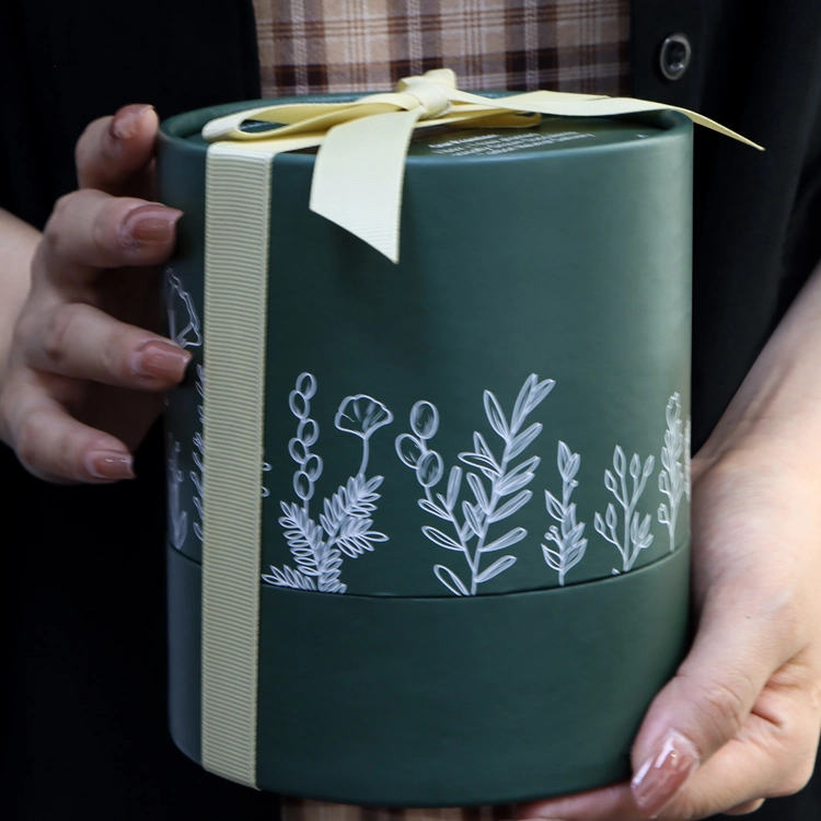 Firstsail Luxury Green Cute Caja de cartón redonda para regalo Jabón de vela Jar tubo de papel cilíndrico Embalaje con plástico