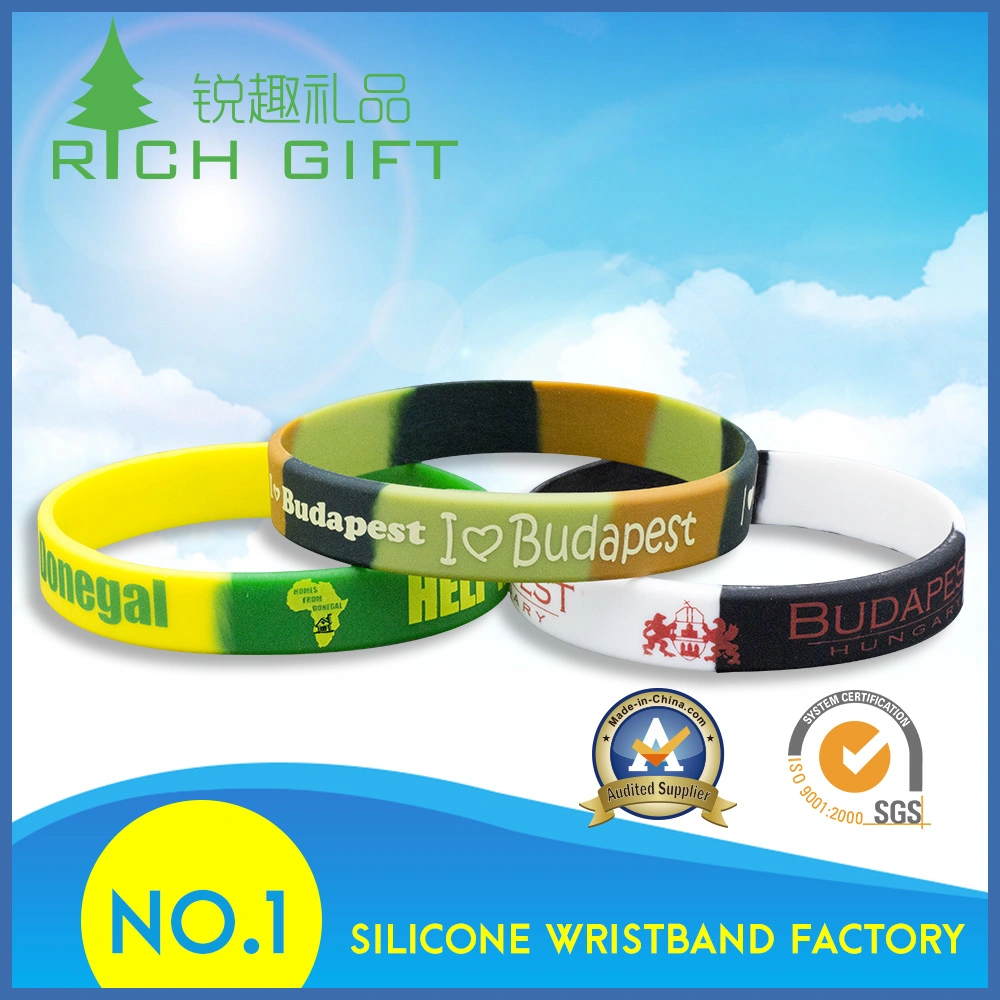 Fabricante segmentada personalizados pulseiras de silicone com impressos/ Debossed/ logótipo em relevo