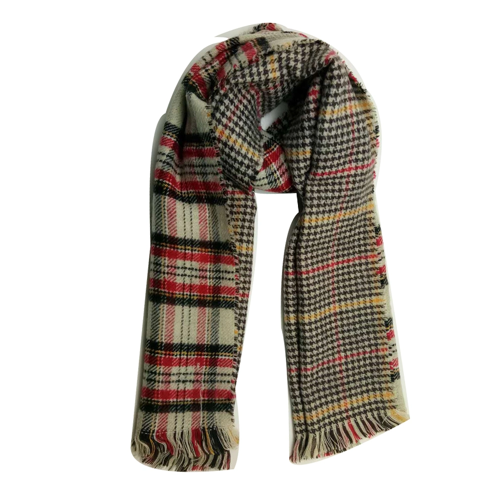 Lady Winter Warm Fashion Knitting Woven Check & Houndstooth Revisible Scarf