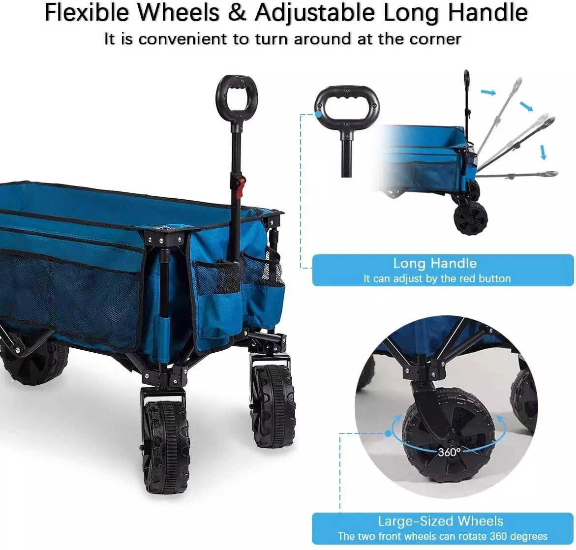 Garden Collapsible Folding Outdoor Utility Beach Trolley Wagon with Cover Bag