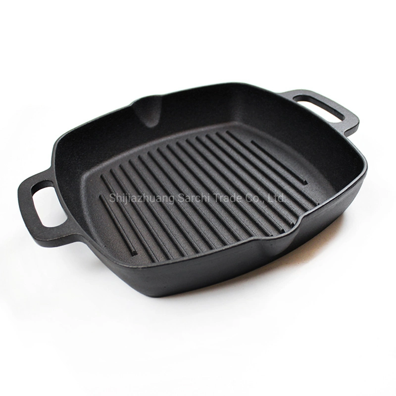 Cheap Custom Square Vaisselle Poêle fonte Grill poêle avec deux de la poignée