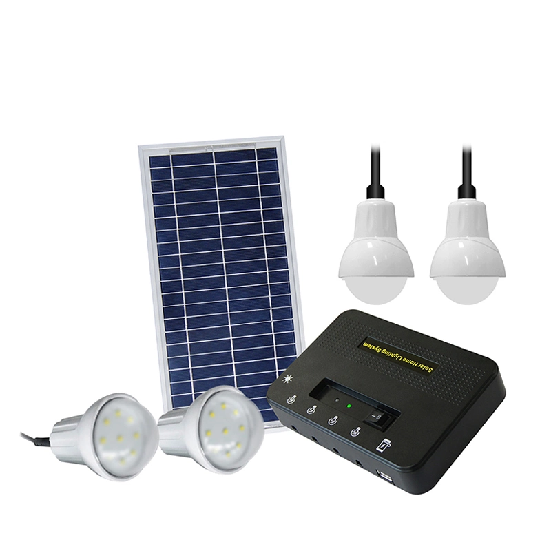 Compacta de 8 W de Energía Solar Kit para 2 a 4 habitaciones y de carga 1 Teléfono