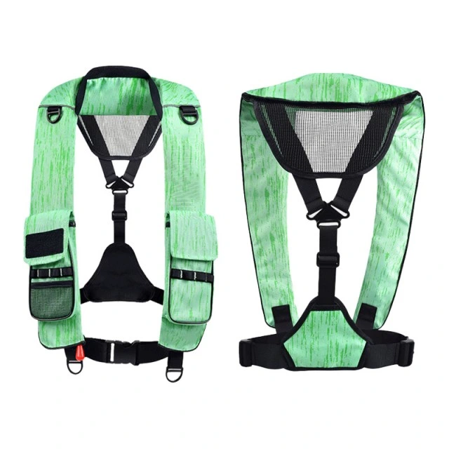 Fabricación Green Oxford Automatic Inflatable Life Jacket con malla de drenaje Bolsa