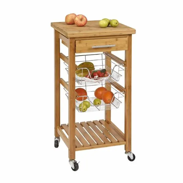 Rolling Bamboo Kitchen Trolley Utility Cart