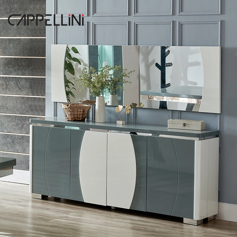 Modern Wooden Buffet Table Cabinet Dining Room Home Furniture Fashion Storage Sideboard Cabinet with Drawer Mirror