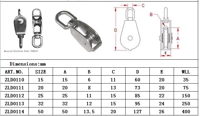 Stainless Steel Swivel Pulley Single for Lifting