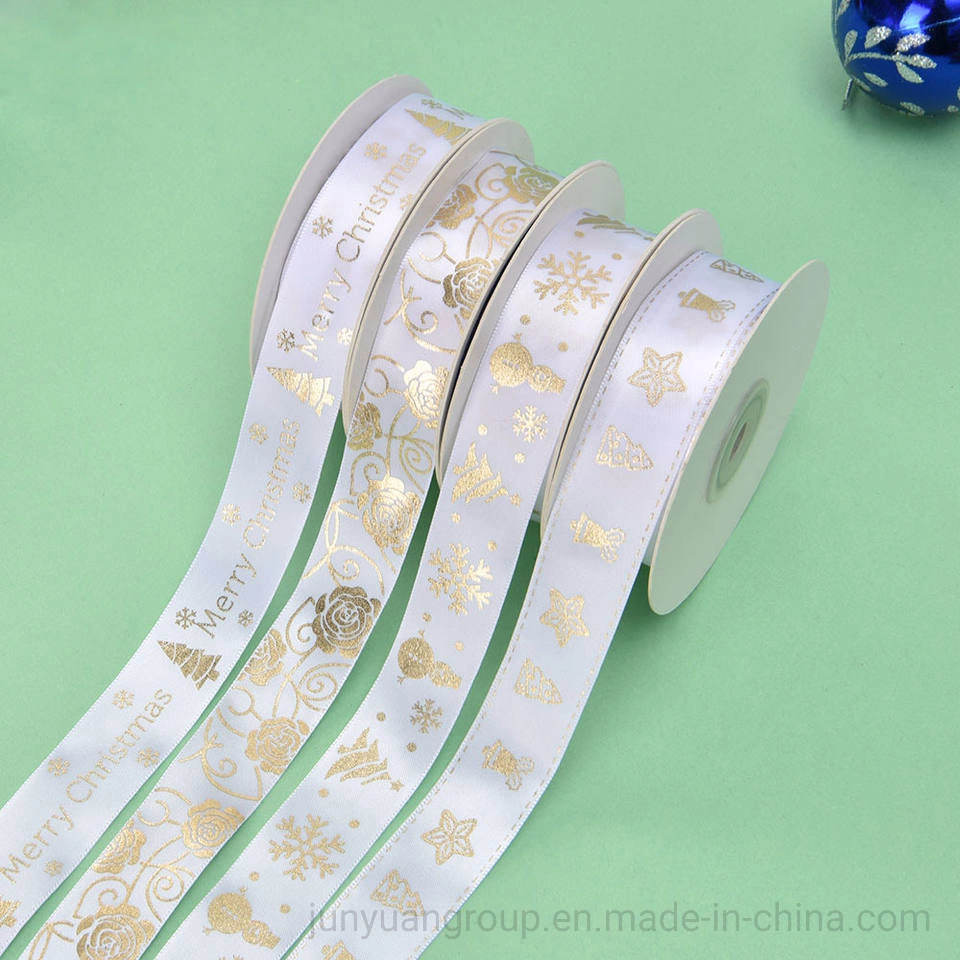 Factory Wholesale/Supplier Gold Foil Silver Hot Stamping Custom Printed Satin Ribbon with Logo