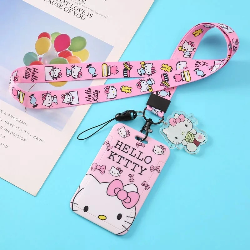 Customized Plastic Card Holder Cartoon Neck Strap ID Case Badge Lanyard Heat Press Keychain with Metal Snap Hook