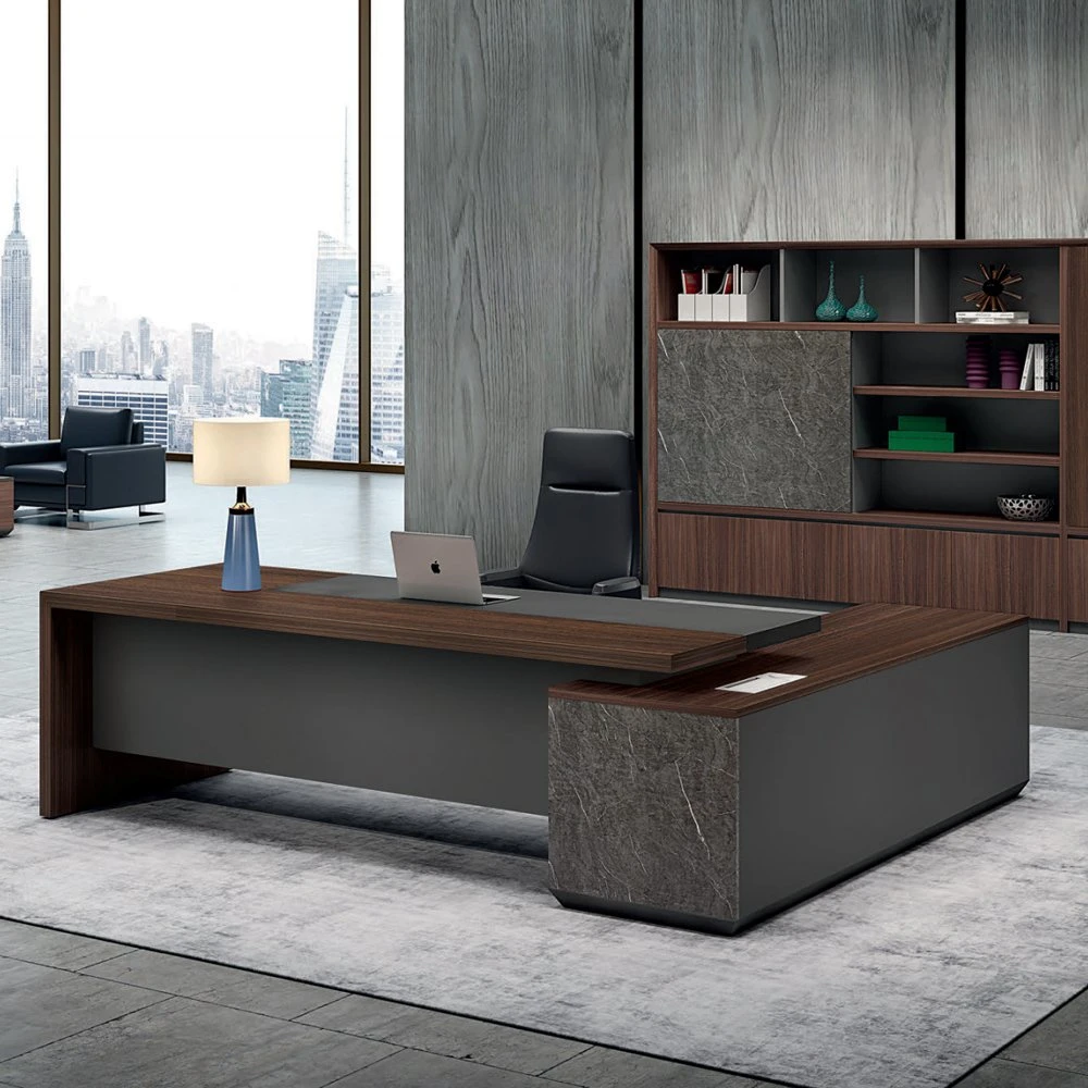 Nouveau design de meubles de bureau en bois de luxe moderne classique en mélamine en forme de L pour directeur, gestionnaire, PDG et cadre supérieur
