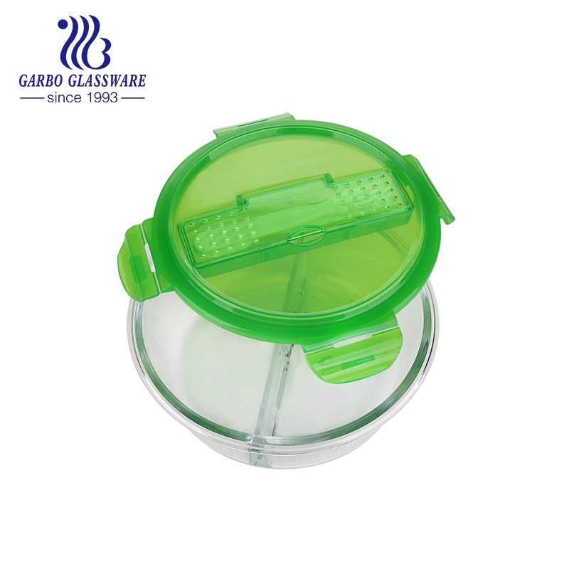 Wholesale/Supplier Microwave Borosilicate Glass Round Food Storage Container with Colored Lid and Plastic Spoon