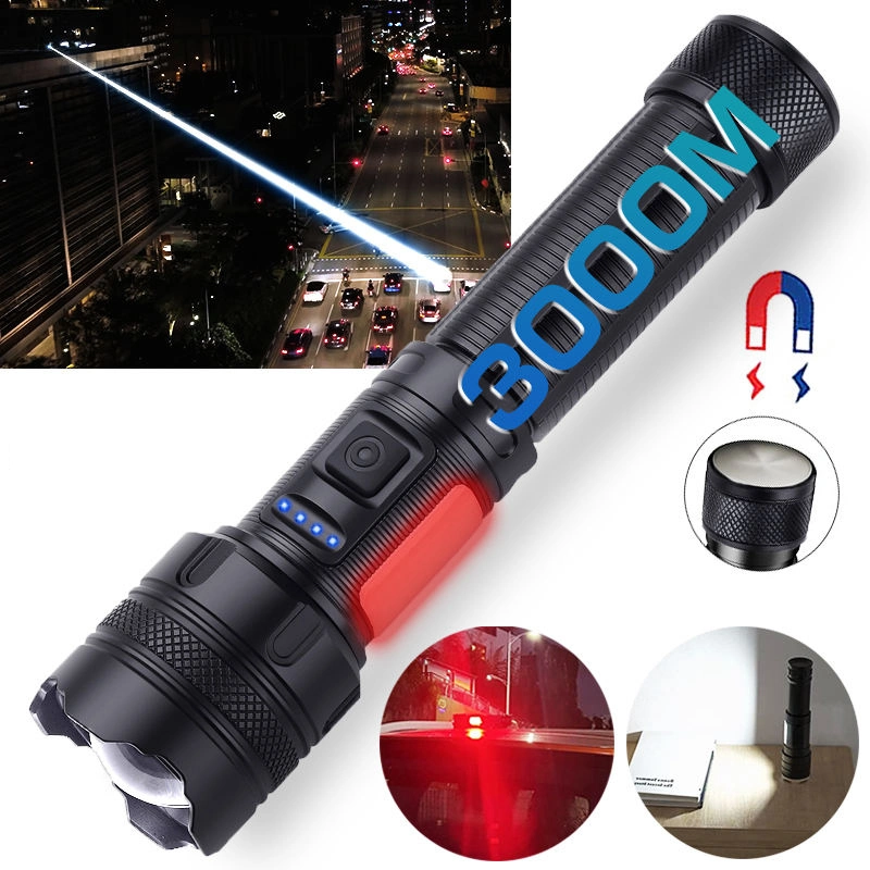 Nova luz laser branca COB USB tipo C à prova de água magnética 26650 LED de bateria recarregável, lanternas táticas