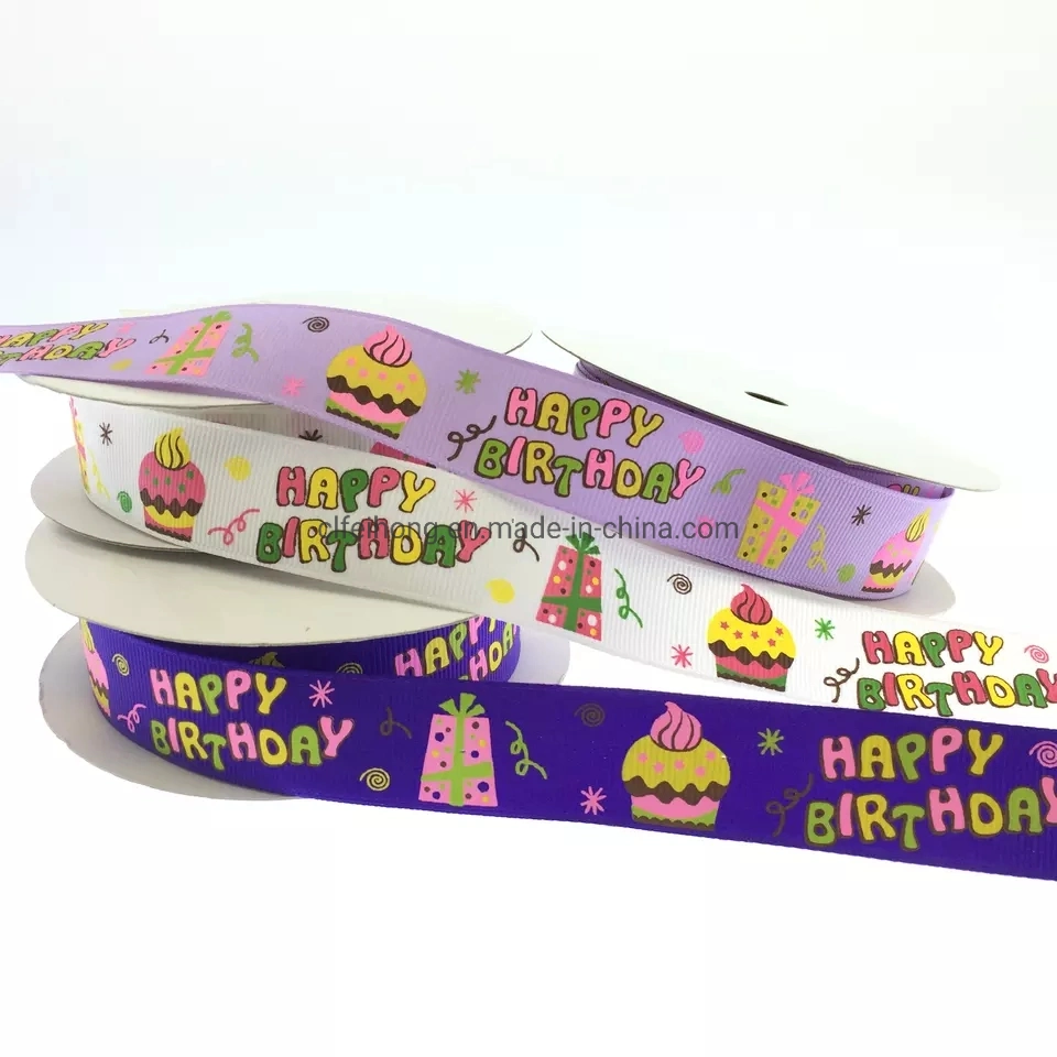 OEM ODM Customzied Logo Printed Ribbon Grosgrain Ribbon Happy Birthday Gift Packing Cake Decoration