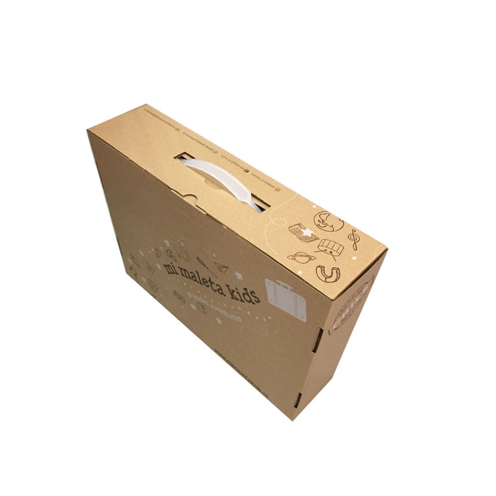 Recycled Brown Corrugated Kraft Paper Gift Box with Plastic Handle