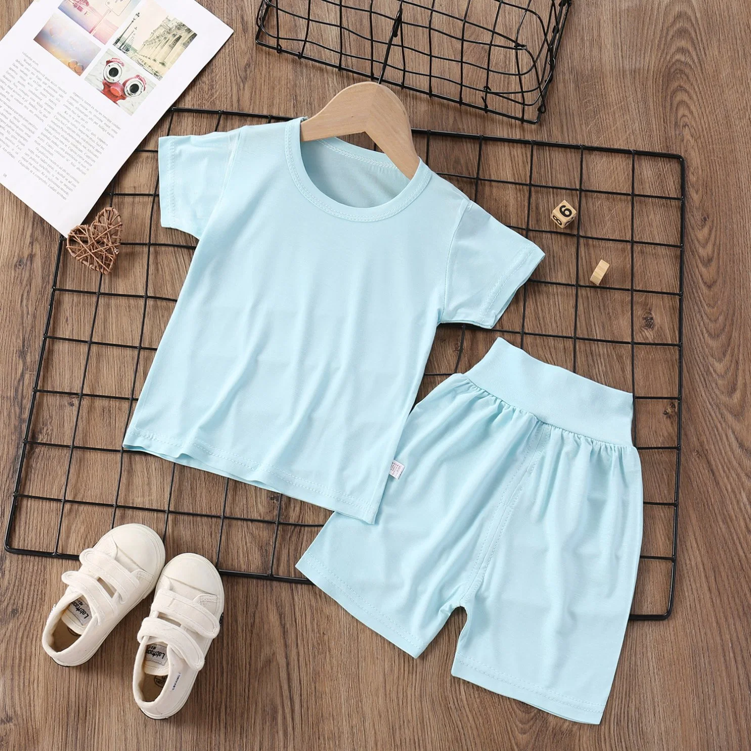 Summer Baby Girl Knitted High Waist Plain Boys Toddler Sleeve Shorts Sets