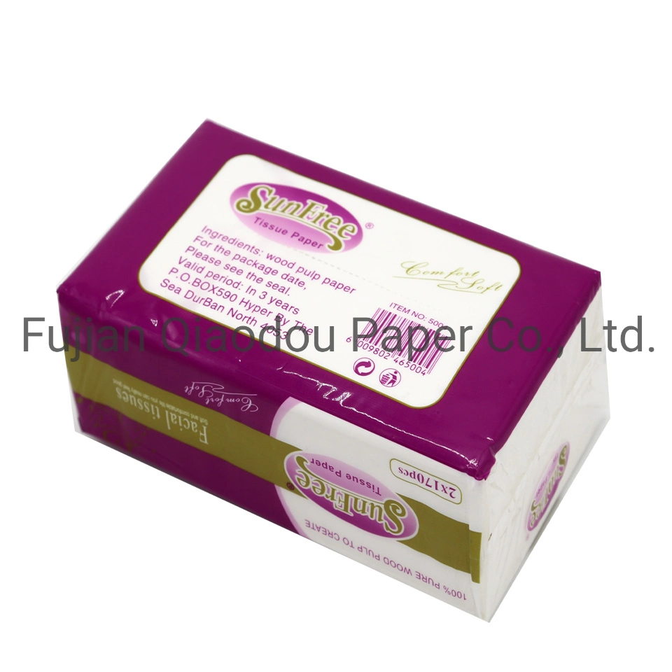 Venda por grosso de papel higiénico de uso diário Qiaodou papel tecido Facial 2 ply 170 Folhas celulose virgem