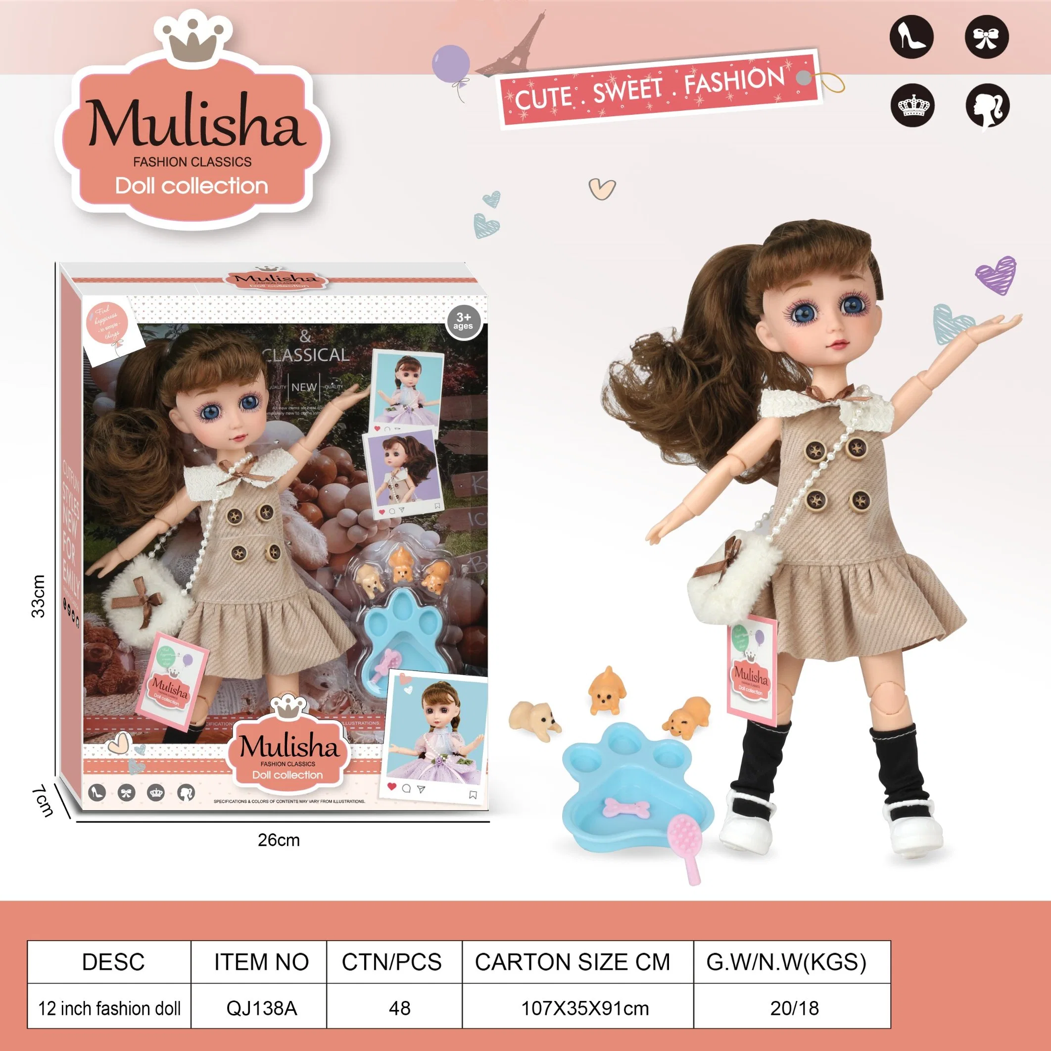 Mode hübsche Prinzessin Puppe Set mit Kleidung Accessoires für Mädchen Kinder