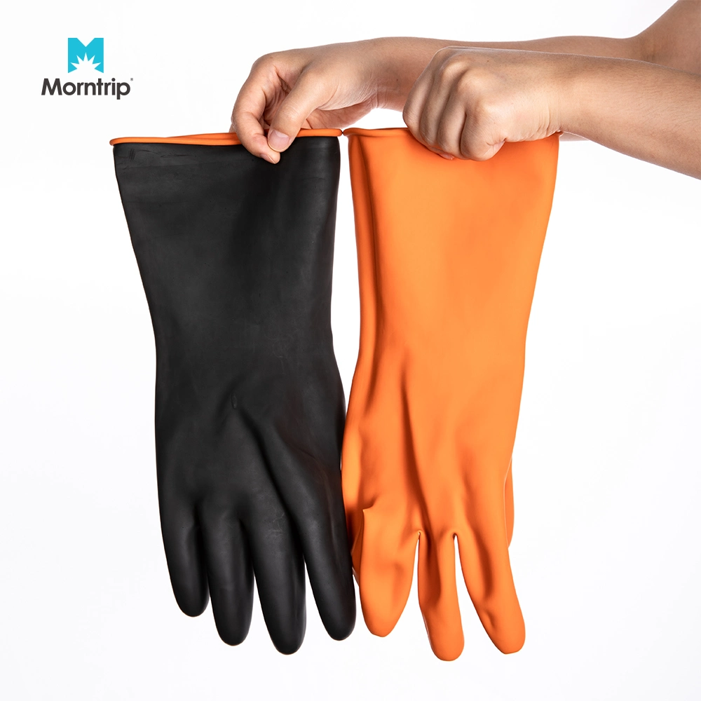 Schwarze Naturlatex-Handschuhe aus Latex mit innen Orange glatt Fertig Gerollte Manschette