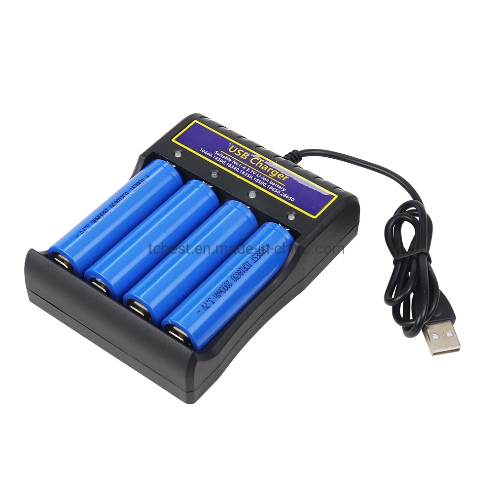 Factory Direct 3.7V Super Charge Rechargeable Fast Lithium Battery Charger 4 USB with Cable for 18650/14500/26650/18500/10440/18350/18650
