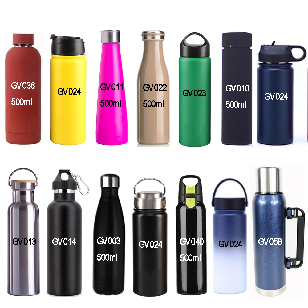 Gv013 Mayoristas 500ml 600ml 750ml logotipo personalizado Deportes almacenados aislado Botellas de agua de acero inoxidable con tapa de bambú de doble pared