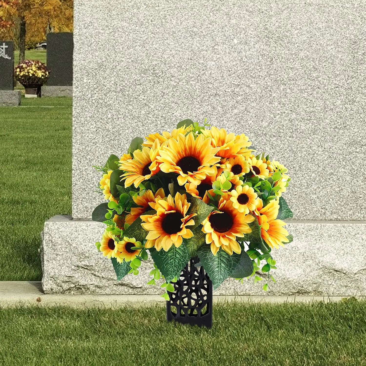 Artificial Flower Vase for Grave Decorations 4 Headstones Fake Floral Holder with Spikes Outdoor Tombstone Markers Memorials