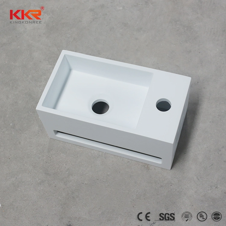 Small Cloakroom White Wastafel Table Top Wall Hung Solid Surface Acrylic Resin Stone Sink Bathroom Vanity Wash Basin