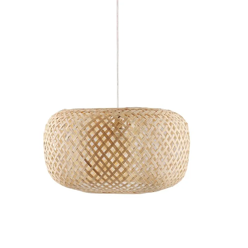 Jardim suspenso de sombra de onda de ratã vintage Bamboo Wicker Shade Light Candeeiro de teto com candeeiro de pé alto e decoração de casa lustre de decoração de bambu