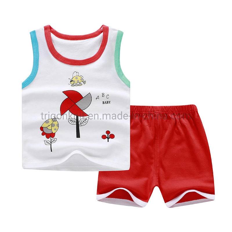 Cotton Blend Knitted Safety Summer Vest Shorts Outfits Set for Kids Clothes