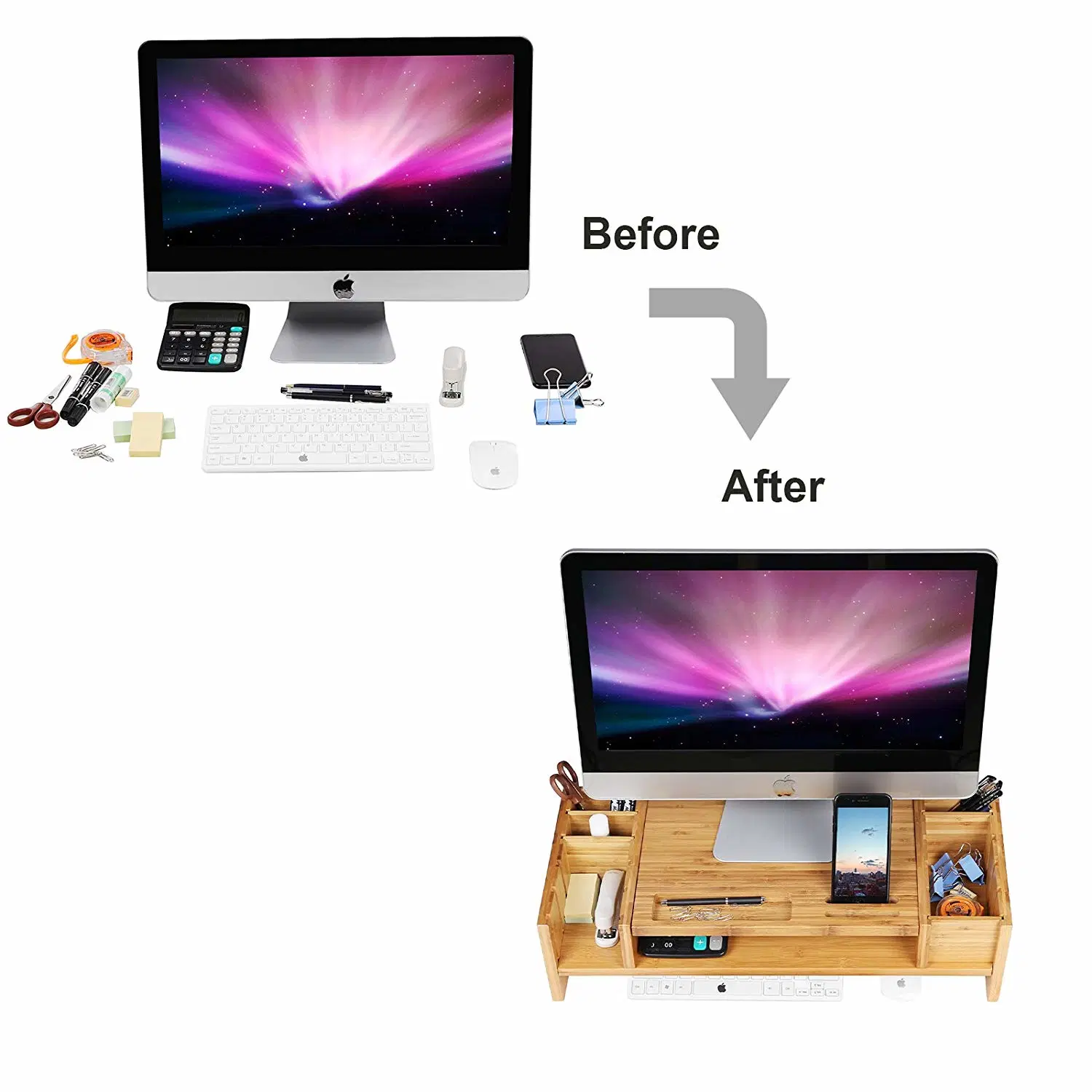 Monitor Stand Riser with Drawers, Sturdy Desk Organizer Laptop Stand with Keyboard Storage, Office Computer