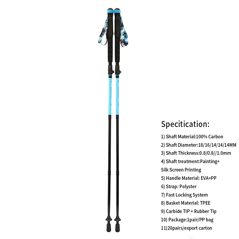 Portable Carbon Fiber Trekking Poles Folding Telescopic Ultra-Light Outdoor Hiking Trekking Poles Climbing Stick