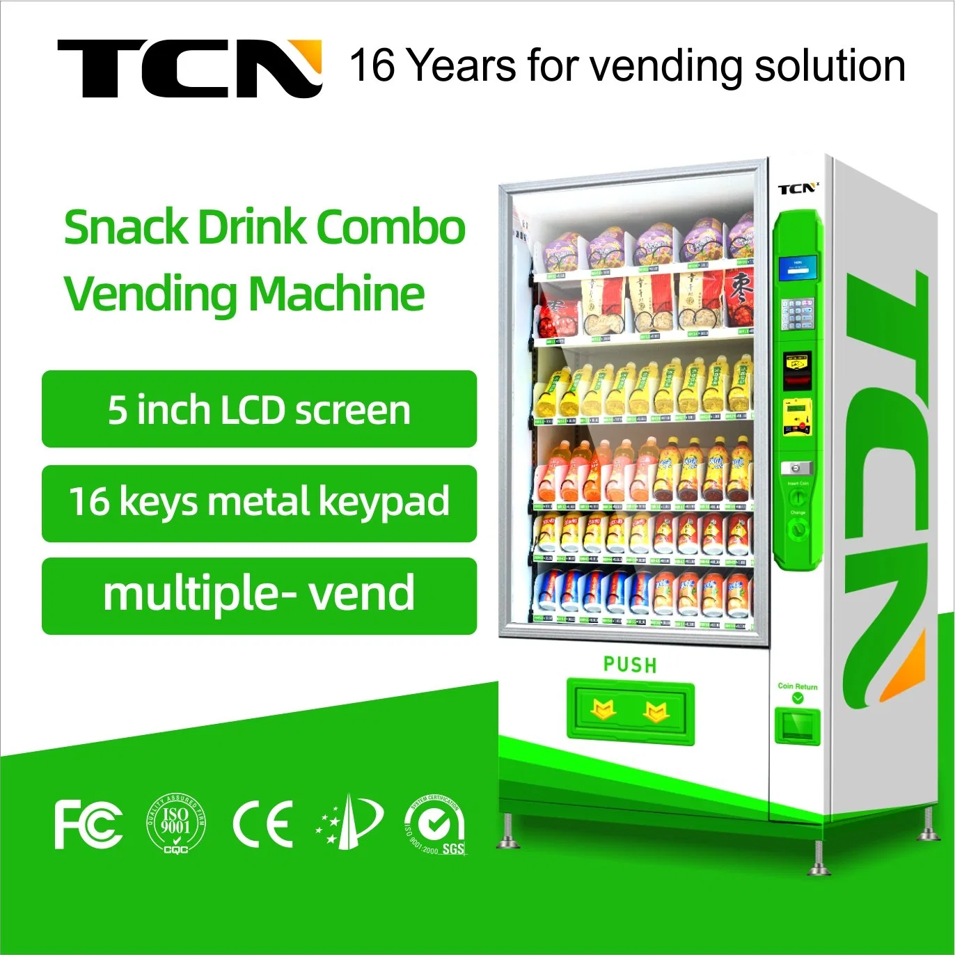 Tcn Large Capacity Automatic Vending Machine for Can & Beverage with Coin Acceptor